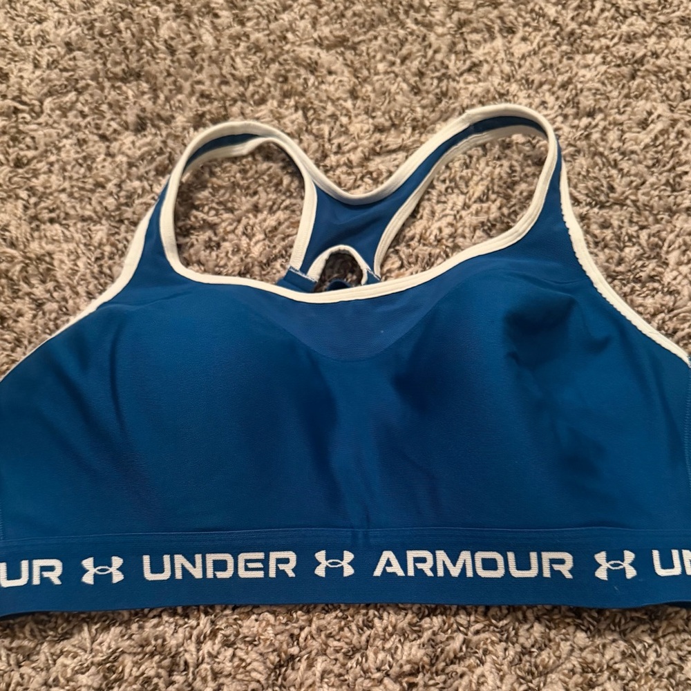 Under Armour Teal-Blue Racerback Sports Bra with White Trim